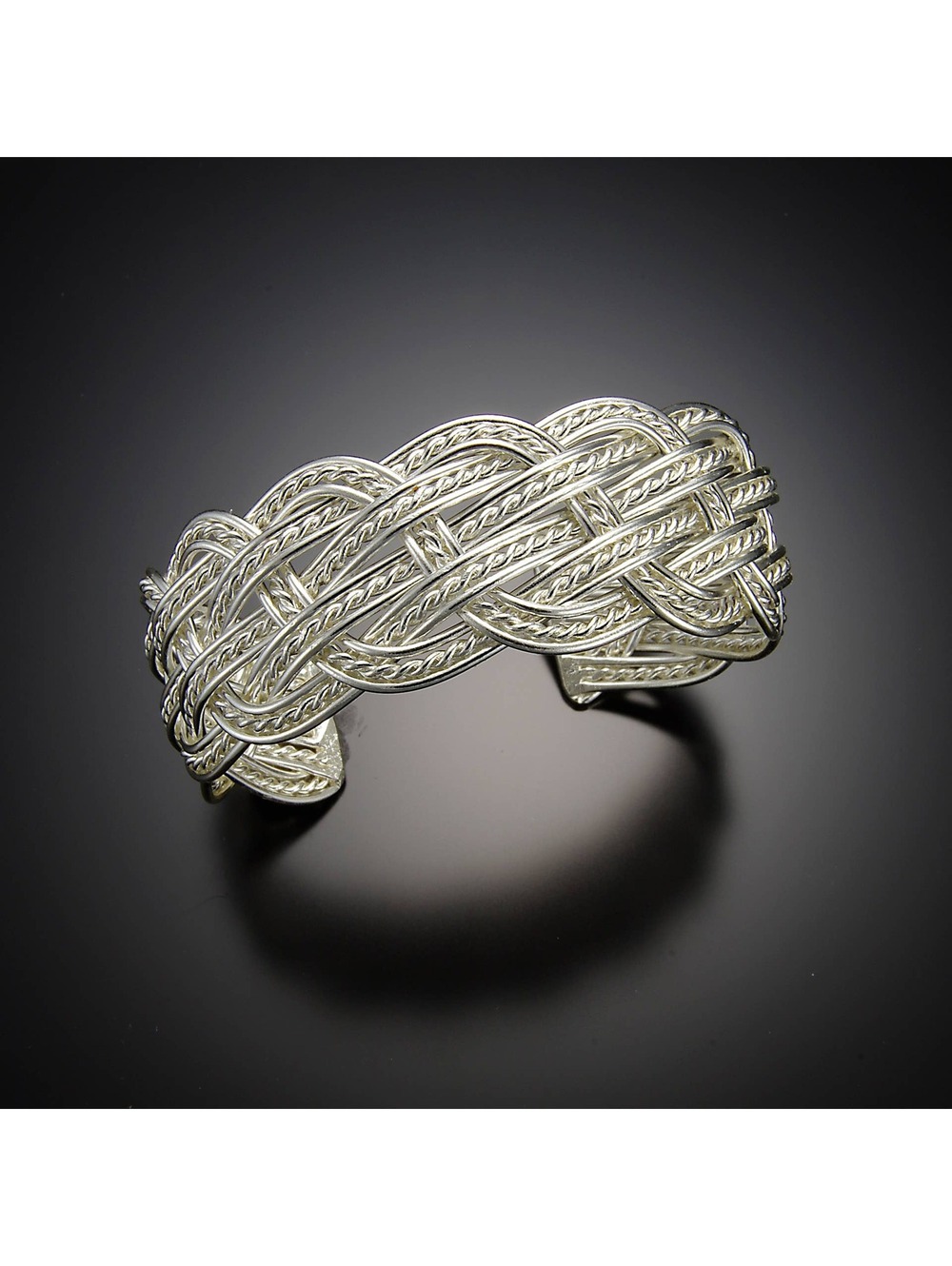 Silver Plated Adjustable Cuff Bracelet in Braided Chain